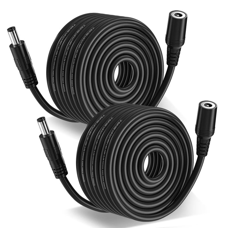 SIOCEN 2-Pack 33ft DC Power Extension Cable 5.5mm x 2.1mm 12v DC Extension Cord for Security Camera CCTV IP Surveillance,LED Strip,Power Supply Adapter 5V 9V 24V 12 Volt Male to Female Plug Extender Wire - Image 1